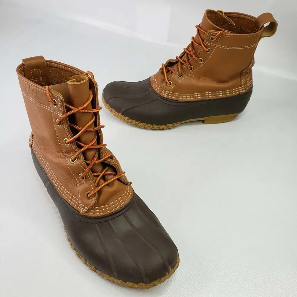 LL Bean Duck Boots Tan Brown Leather Lace Up Women’s Size 10 Mid Rain boot
